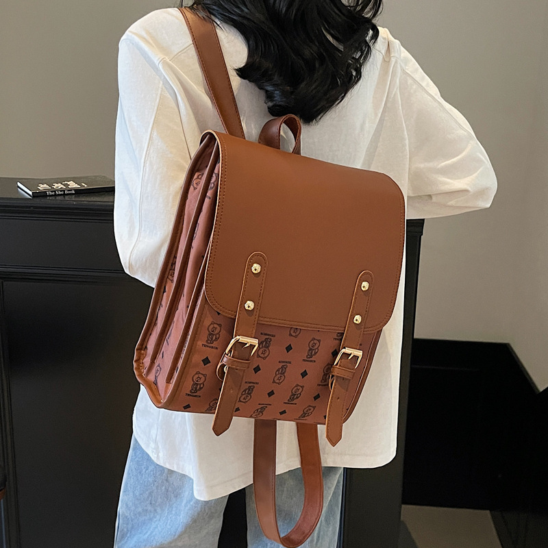 2025 Large-capacity backpack, women's casual and fashionable hand-held Korean-style student bag, street trend texture crossbody bag Specification drawing