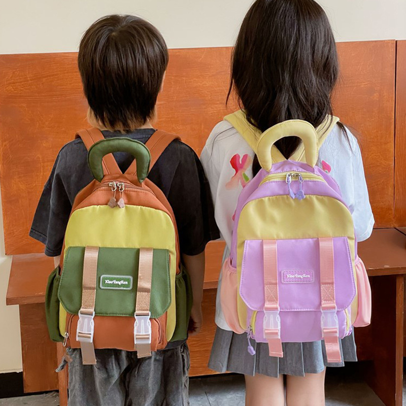 The 2024 new Korean color-blocking and fresh backpack for children is cute and stylish. It's a kindergarten schoolbag and a backpack for outings Specification drawing