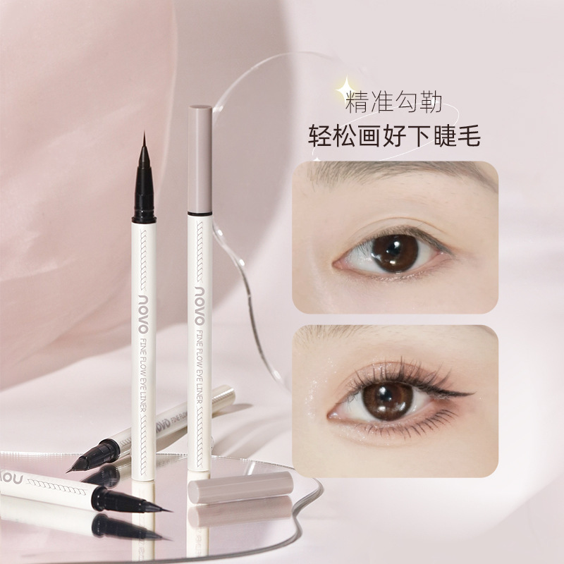 NOVO Fine Cloud Eyeliner Liquid Pen is extremely fine, long-lasting, waterproof and does not smudge the lower eyelashes. It is suitable for beginners to apply eyeliner to the undereye details Picture