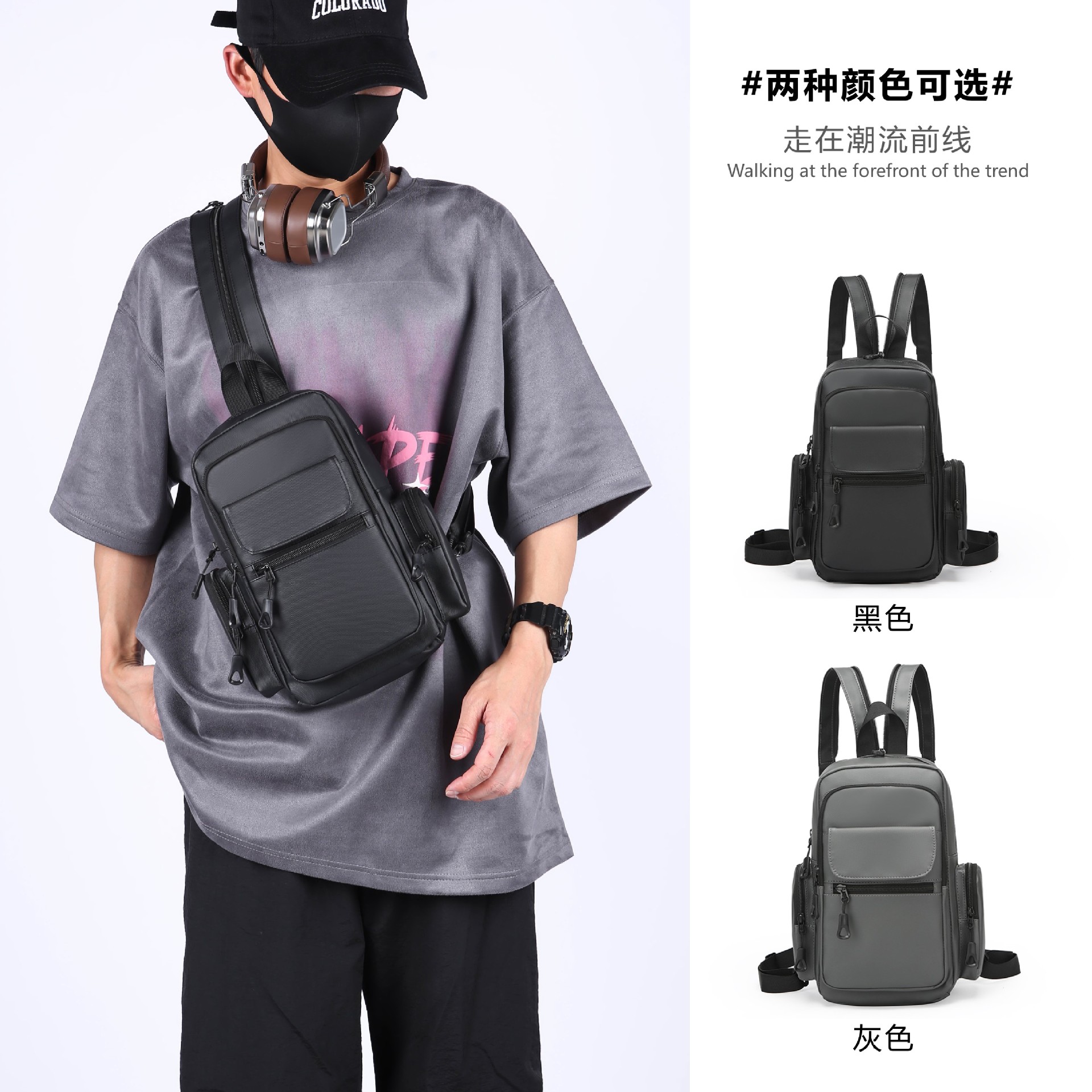 New business men's computer backpack, men's chest bag, water-resistant, cross-border Oxford fabric, suitable for both shoulder and single shoulder details Picture