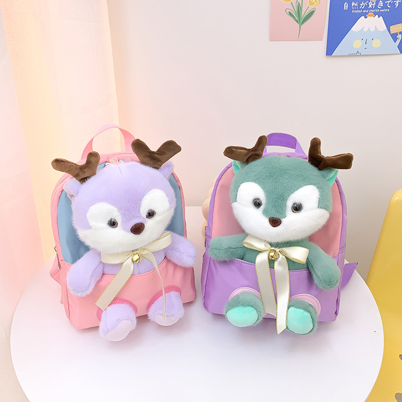 Cute children's sika deer plush backpack, new spring style kindergarten schoolbag, casual girls' backpack details Picture