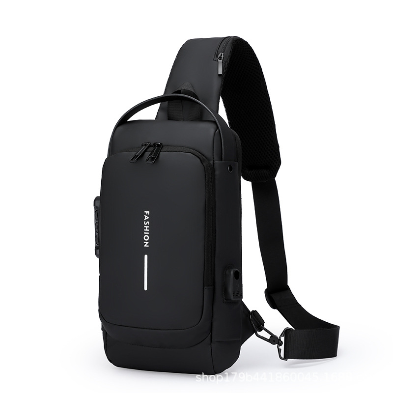 Motorcycle chest bag, USB charging, men's single-shoulder crossbody bag, casual multi-functional waist bag, anti-theft and waterproof backpack, export bag Item Picture