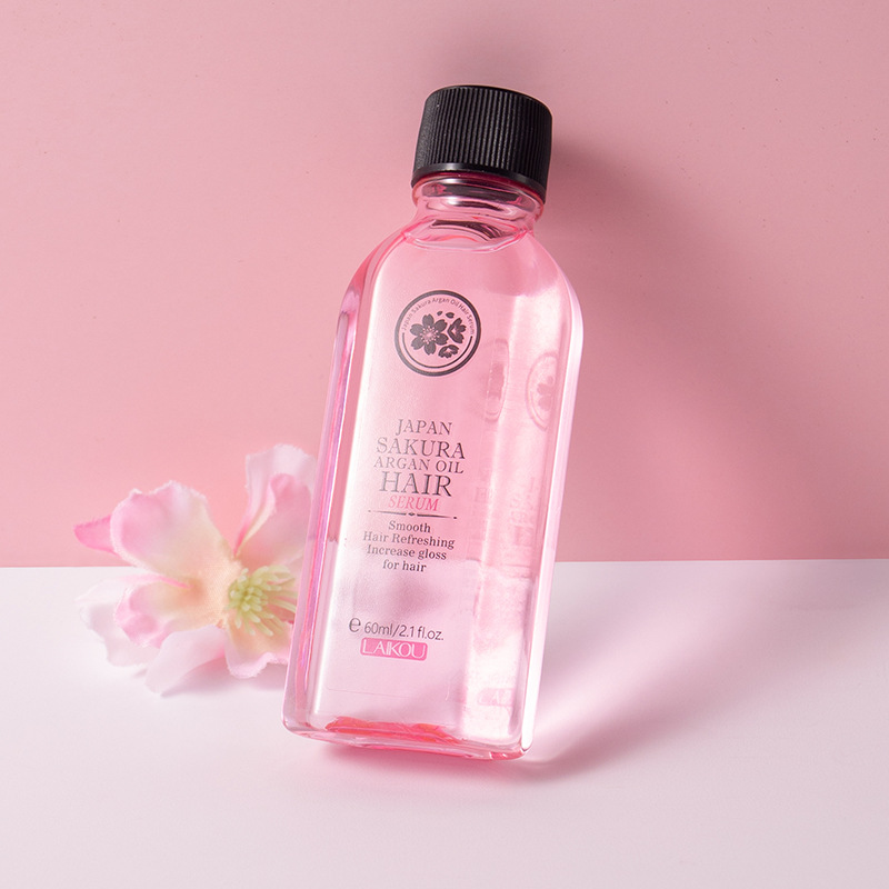 LAIKOU Japanese Cherry Blossom Argan Hair Care Essence 60ml, Hair care in English packaging, in stock, Cross-border wholesale full figure