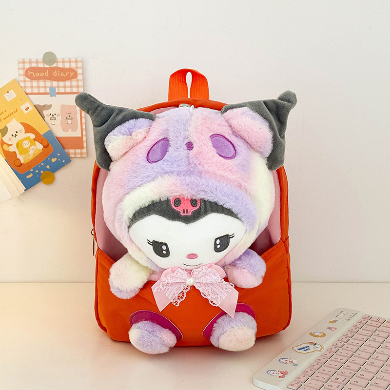 New cartoon fashion kindergarten backpack, children's bag, Kuromi cute plush doll bag, detachable Specification drawing