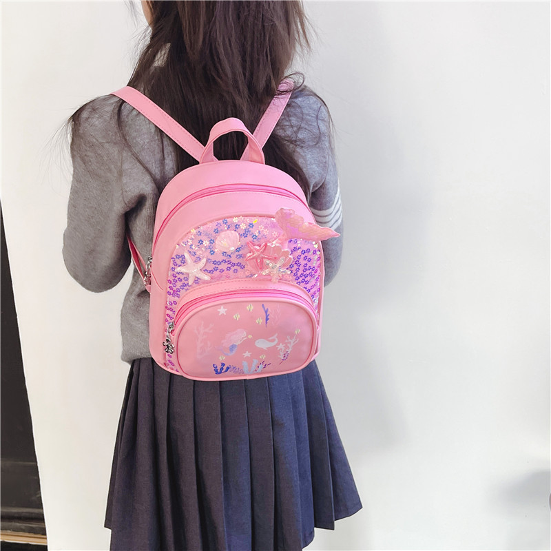 The 2025 new PU children's backpack, mermaid, fashionable and stylish, single-shoulder bag, girl, princess, kindergarten backpack trend Specification drawing