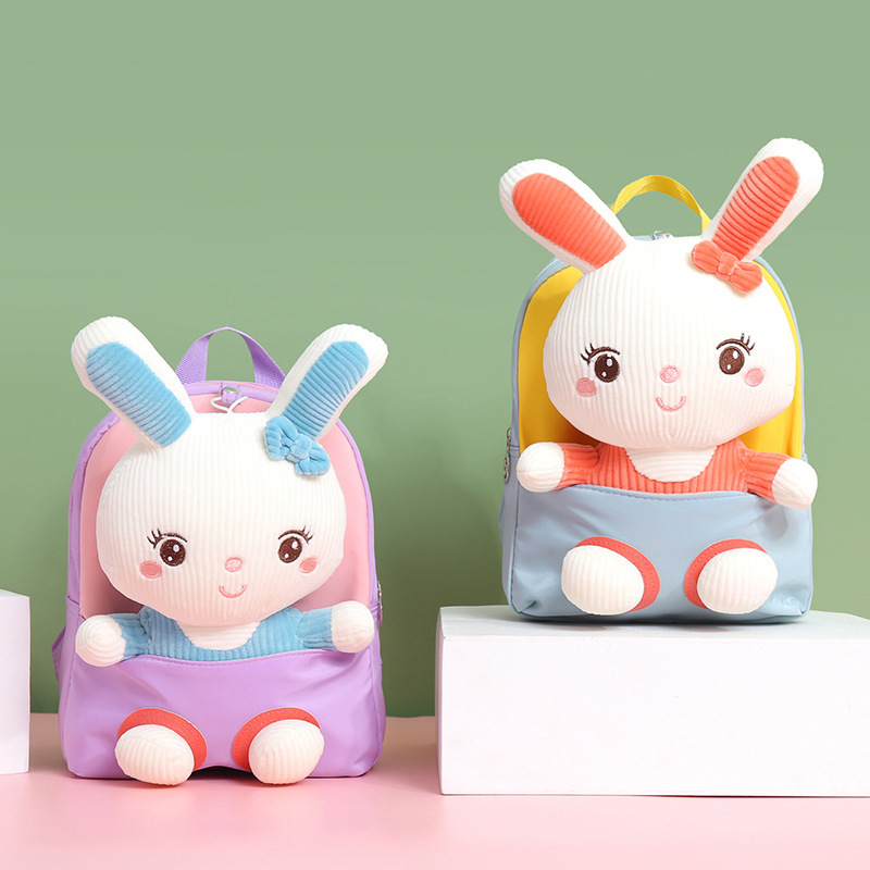 Children's backpack 2025 New style cartoon plush kindergarten baby lightweight schoolbag detachable doll backpack details Picture