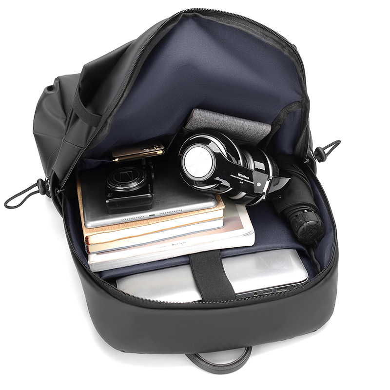 Waterproof leather film pleated backpack for men, Korean version, durable, simple and solid color casual backpack, computer bag, student schoolbag Specification drawing