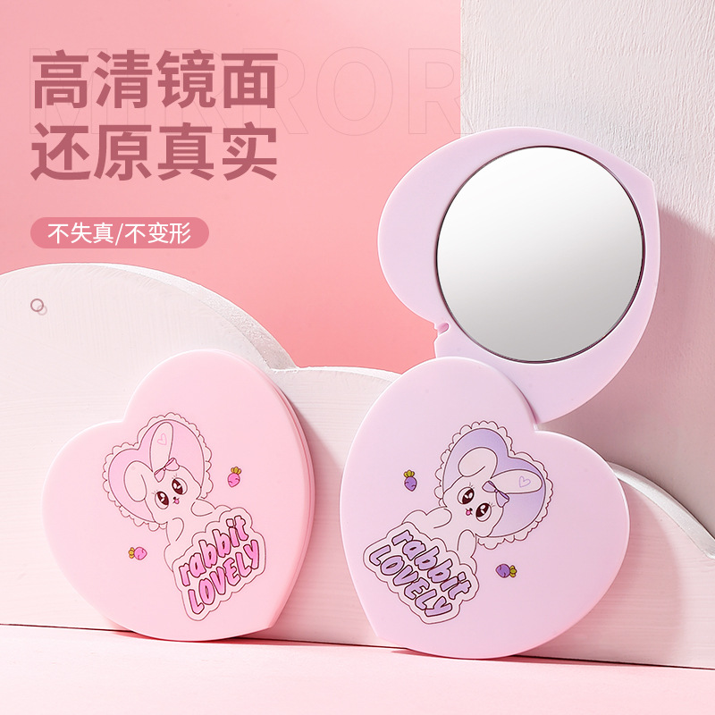 LMLTOP Mini Heart-shaped Mirror Comb Set of 2 Pieces, Rotating Travel Touch-up Small Mirror Portable Comb SY772 details Picture