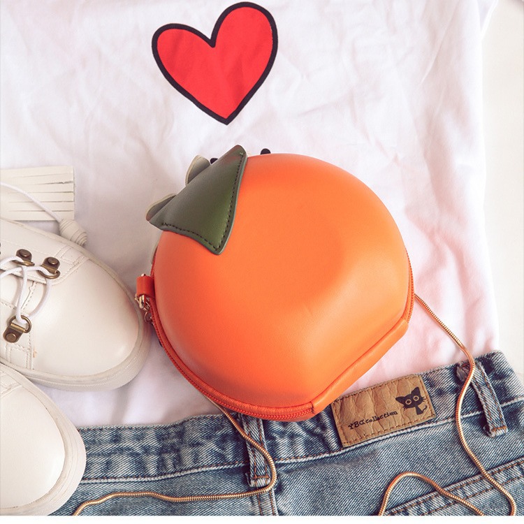 2024 New fashion bag: Personalized Orange women's single-shoulder crossbody bag, trendy small square bag for women, three-dimensional fruit bag Specification drawing
