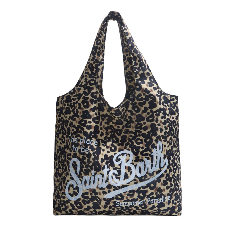 Korean style tote bag 2025 summer women's bag, personalized letter leopard print handbag, retro large-capacity single-shoulder bag Item Picture