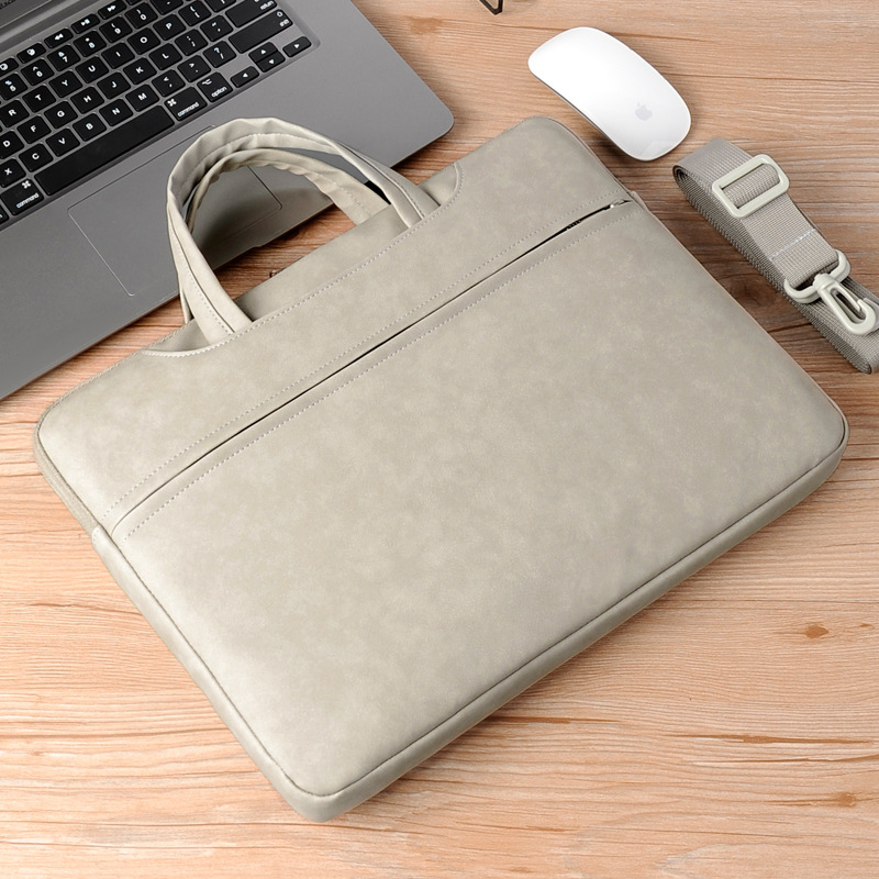 Wear-resistant leather laptop bag, women's tablet ipad protective bag, PU leather notebook liner bag, lightweight single-shoulder bag full figure