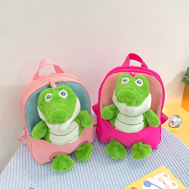 Plush toy crocodile children's backpack, durable and lightweight, kindergarten schoolbag, trendy and fashionable small backpack for middle and small classes details Picture