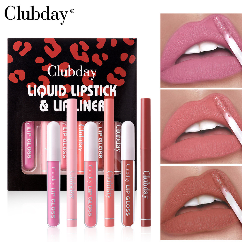 Clubday Lip Makeup 1+1 Set: Velvet Matte, Water-repellent Lip Gloss and Outlining Lip Pen full figure