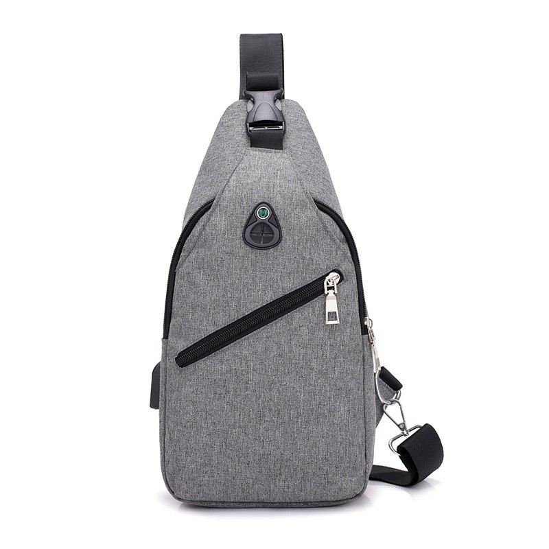 Solid-color men's USB chest bag, Oxford fabric outdoor sports bag, Korean-style casual single-shoulder crossbody small bag in stock for wholesale full figure