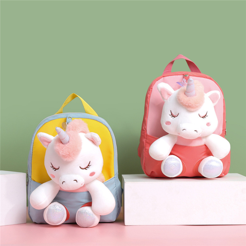 New children's backpack, unicorn backpack, kindergarten cartoon plush toy schoolbag, lightweight nylon trendy bag details Picture