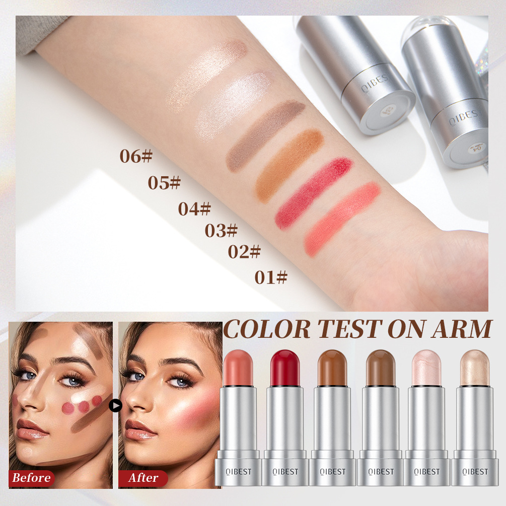 QIBEST multi-functional makeup stick, high-gloss blush, contouring, pearlescent and matte, naturally brightens the face, easy to apply makeup details Picture