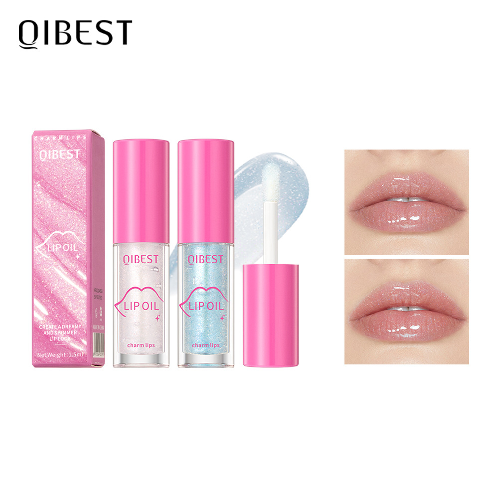 QIBEST Cross-border Mirror Pearlescent Lip Oil Moisturizes, hydrates, hydrates, softens, is transparent, natural and long-lasting, and prevents dry and chapping lips full figure