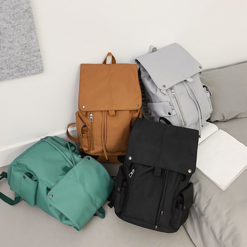 New solid-color computer backpack for men, college style, flip cover casual schoolbag for college students, high school campus backpack for women details Picture
