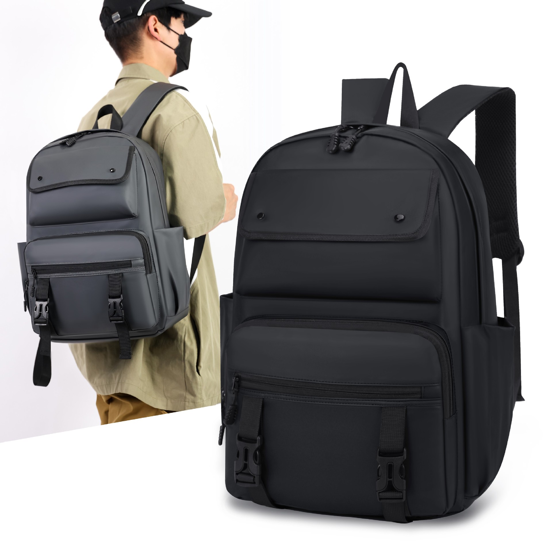 New Korean-style men's backpacks, school bags for junior and senior high school students, cross-border trade large-capacity, simple commuting computer bags full figure