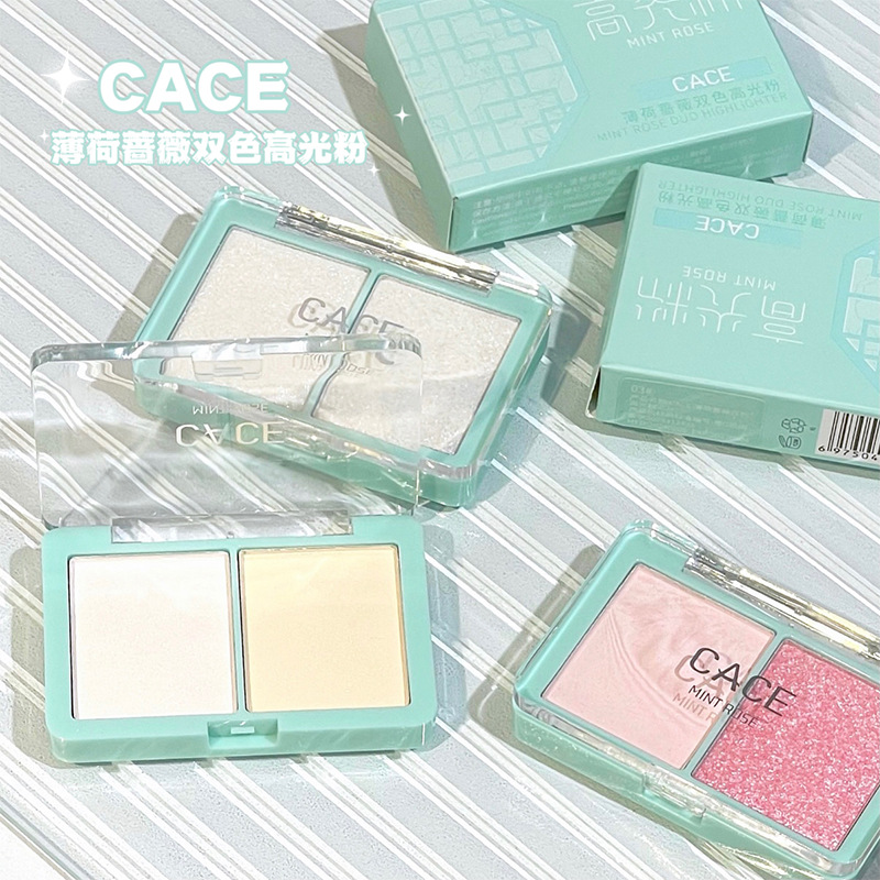 The new mint and rose dual-color high-gloss powder is a best-selling product in Southeast Asia's foreign trade. It is a two-tone beauty product available in three colors with a slight flash full figure