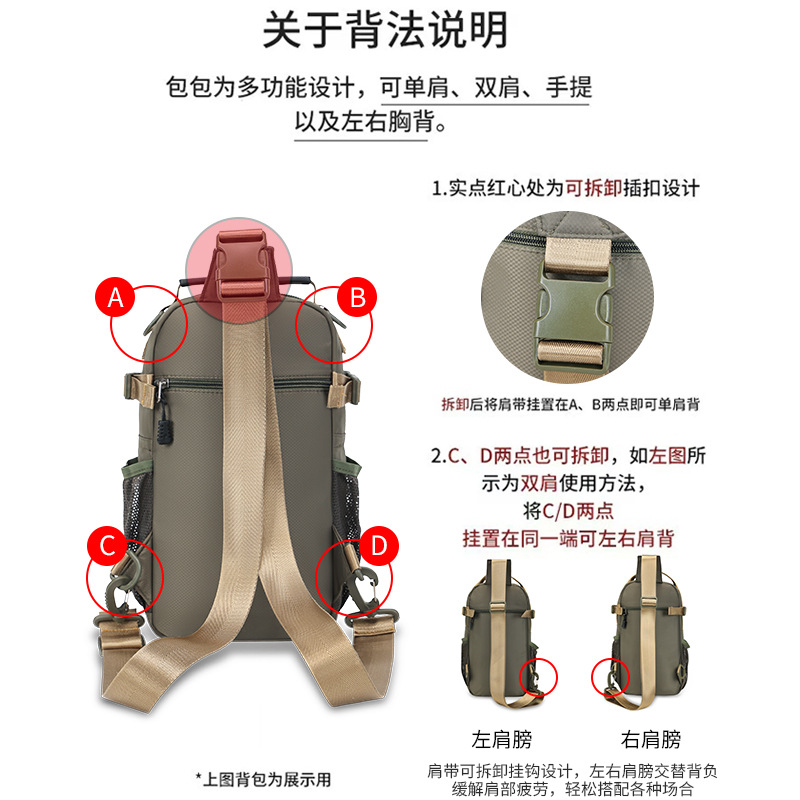 Amazon single and double back switchable men's chest bag, business commute casual single-shoulder bag, fashionable large-capacity crossbody bag Specification drawing