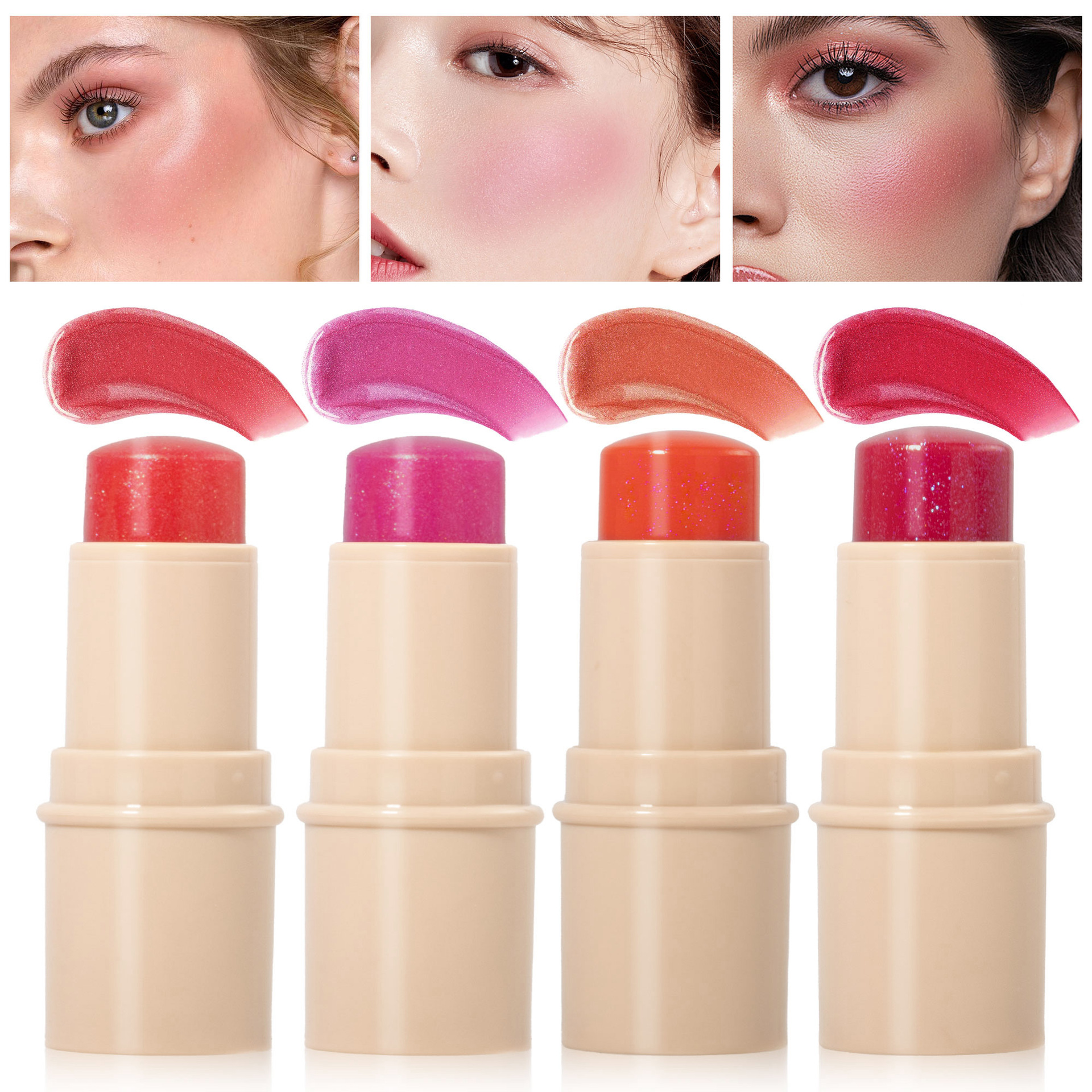 Cross-border bestsellers: Jelly blush Lip balm, 4-color high-gloss brightening and contouring stick, lip gloss, rouge blush details Picture