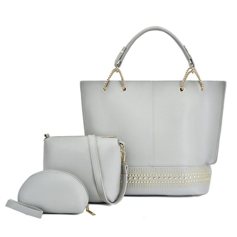 New 2024 foreign trade mother-daughter bag three-piece set, European and American fashion single-shoulder crossbody bag, versatile rivet hand-held large bag details Picture