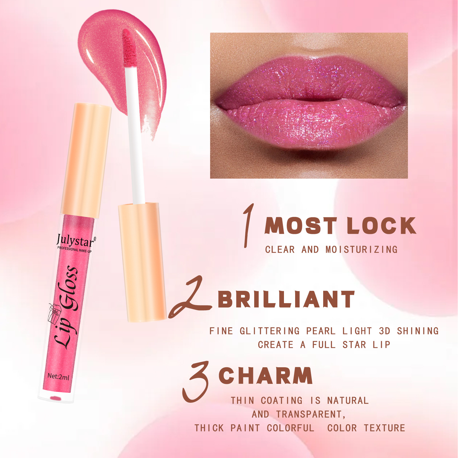Cross-border makeup lip gloss 8-color pearlescent lip gloss, European and American lip and cheek dual-purpose lipstick, easy to apply, non-stick cup lip gloss, bestseller Specification drawing