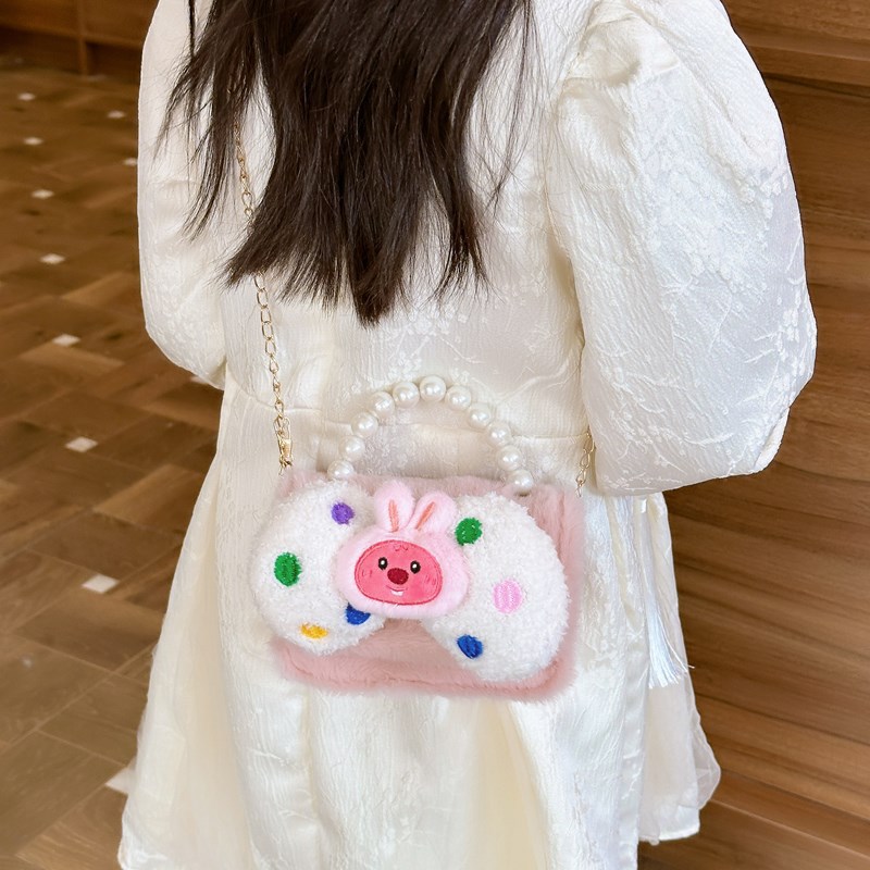 New sweet and cute plush square bag for autumn and winter, fashionable chain mini handbag, cartoon bear crossbody bag Specification drawing