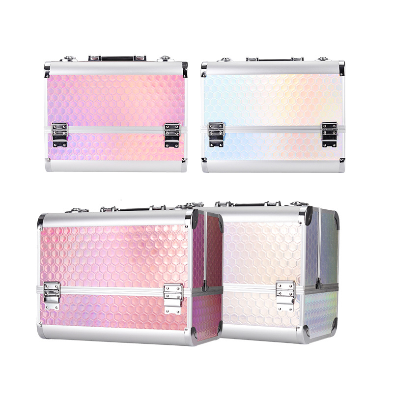 Miss Young's cross-border best-selling portable large-capacity reusable aluminum case pink and silver cosmetics and makeup Item Picture