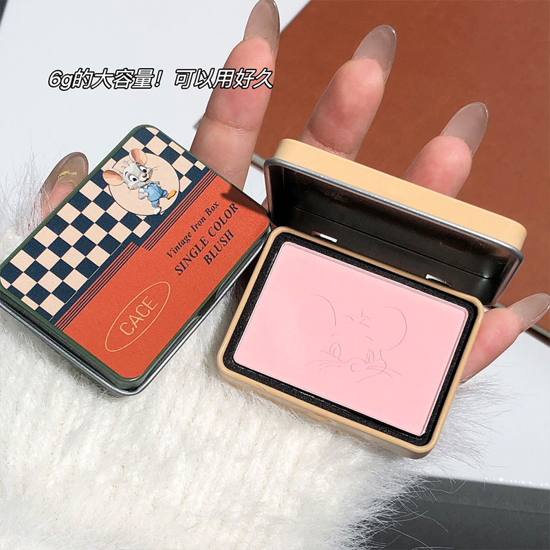CACE retro tin box Blush, Mouse anime style, student pseudo-natural face, low-saturation gray powder blush, contouring wholesale Specification drawing