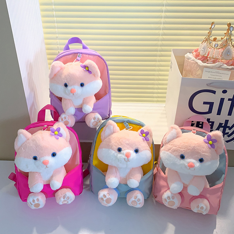New split plush backpack for cartoon children, cute little fox backpack for toddlers, casual bag full figure