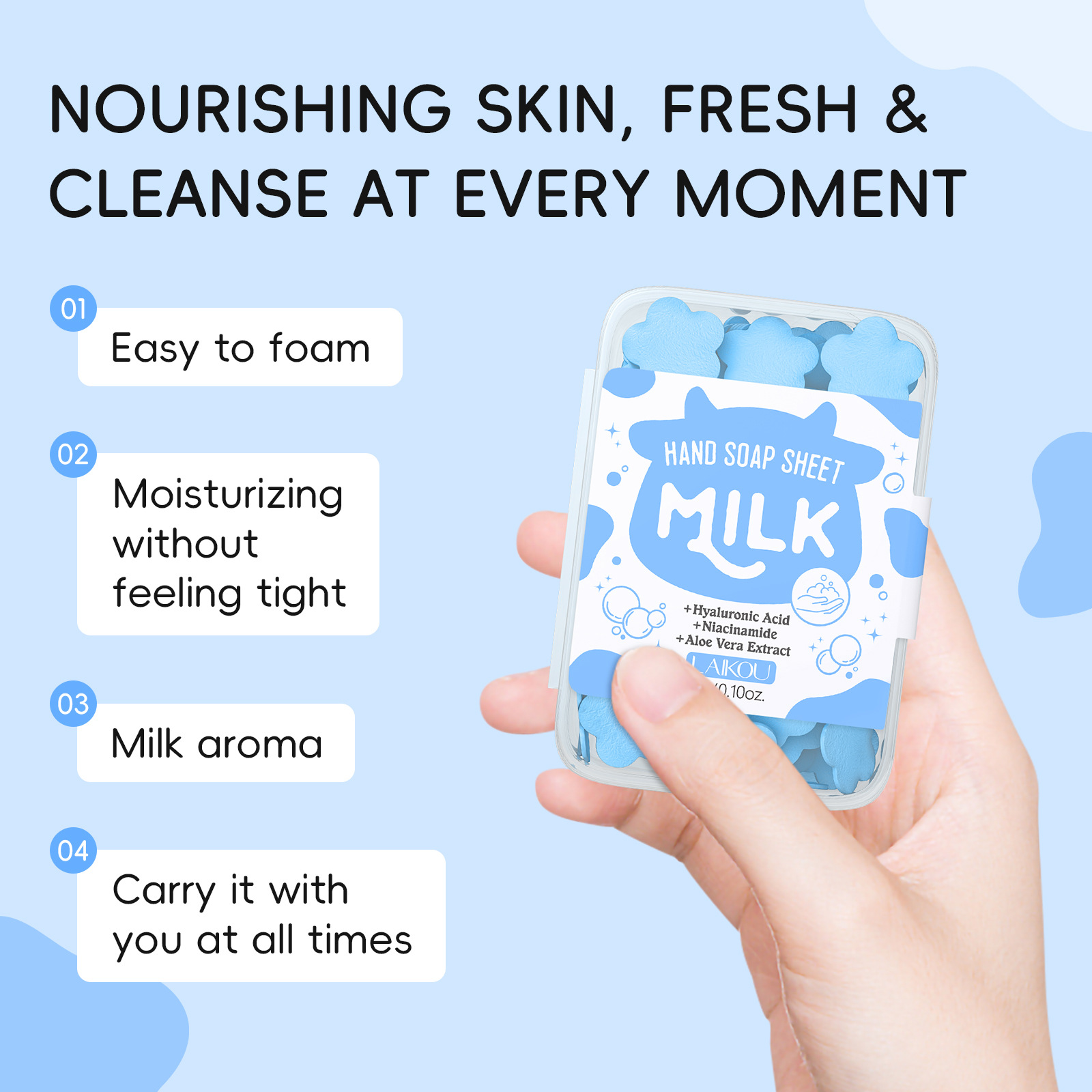 Disposable milk-flavored soap sheets, portable soap paper, mini petal hand sanitizers for students and children to carry around Specification drawing