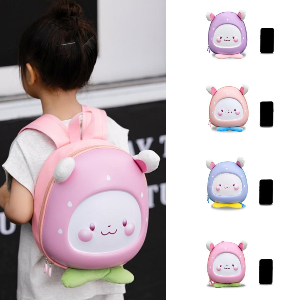 New cute little rabbit backpack, kindergarten schoolbag, baby cartoon design, small class boys and girls casual backpack details Picture
