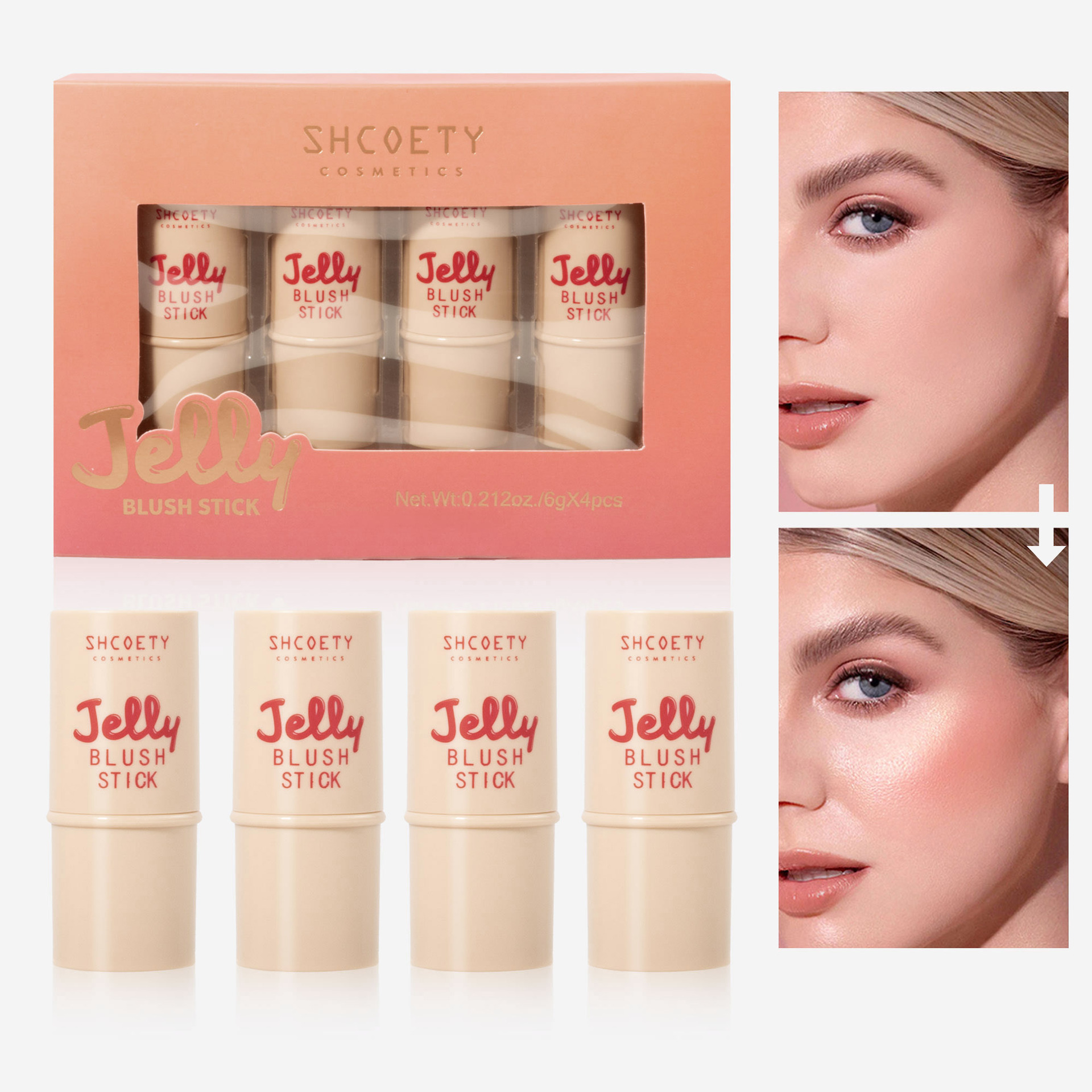 Cross-border bestsellers: Jelly Blush set, lip balm for both lips and cheeks, high-gloss brightening and contouring stick, Lip gloss, Rouge Blush Item Picture