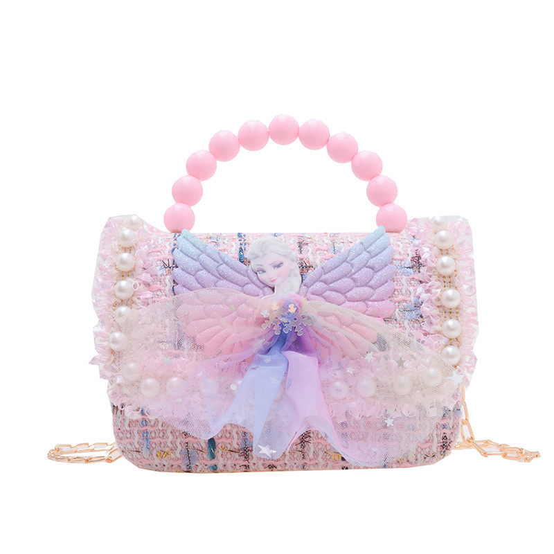 Children's bags, little girls, princesses, girls, single-shoulder crossbody bags, fashionable cartoon, cute chain pearl handbags Item Picture