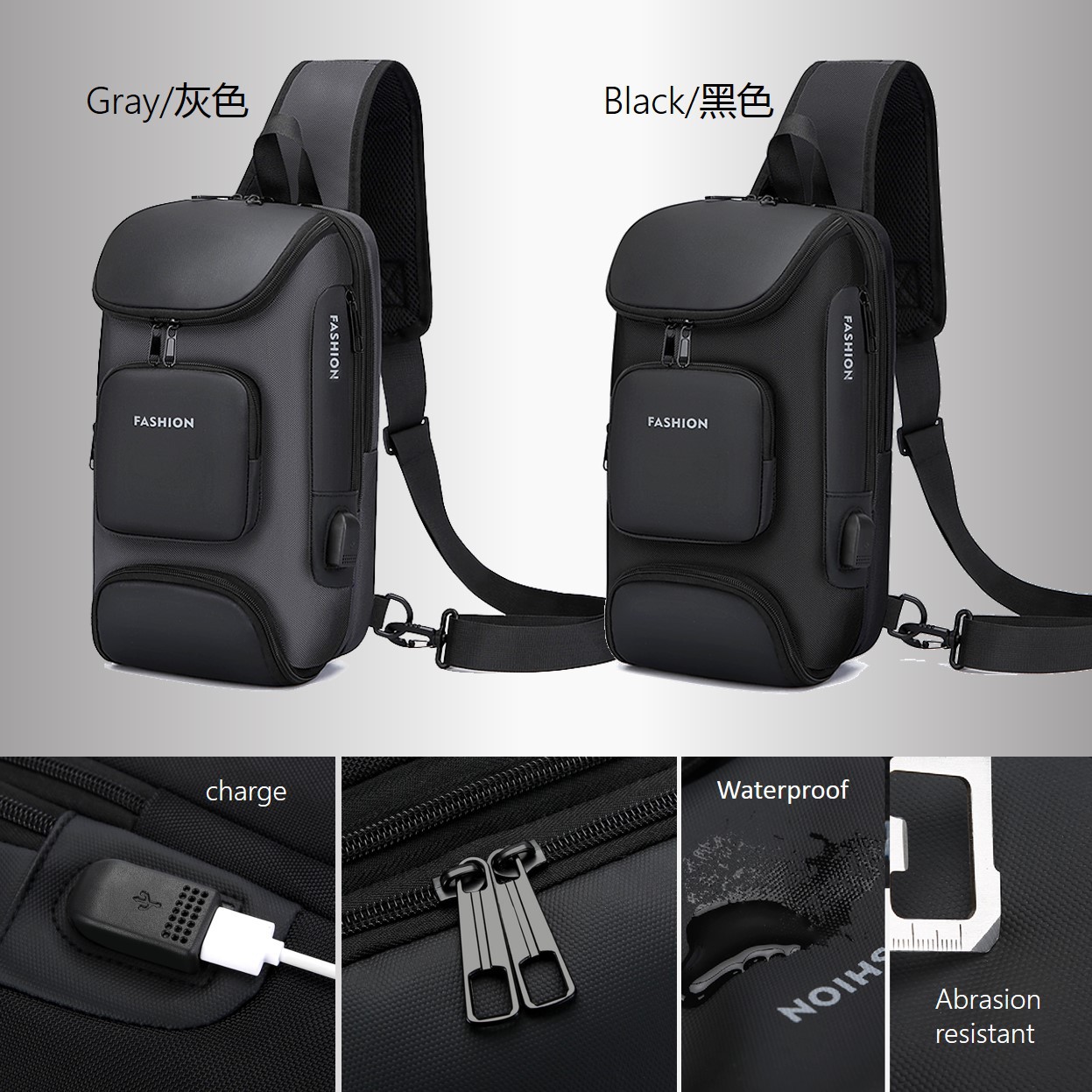 Men's chest bag, crossbody bag, men's fashionable and casual crossbody bag, crossbody backpack, single-shoulder bag, cross-border men's bag, chest bag, trendy details Picture