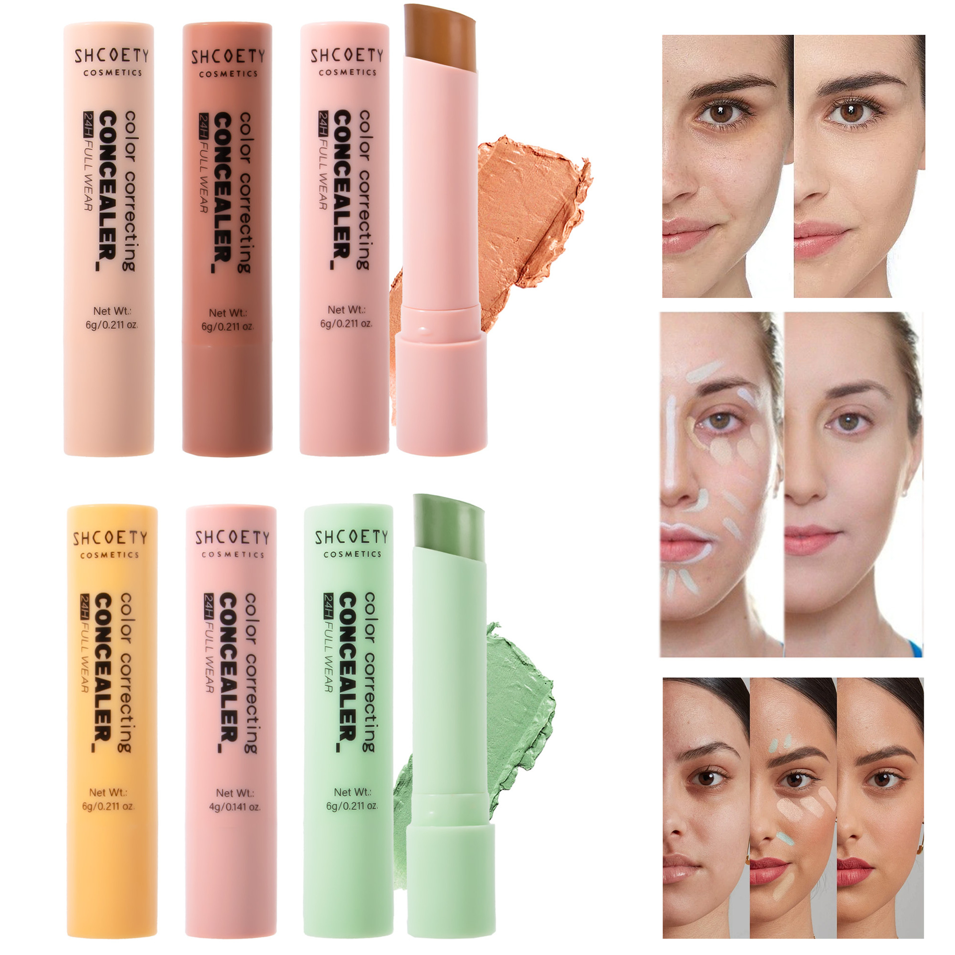 SHCOETY Cross-border Exclusive Rotating Concealer Set 6-color Natural Three-dimensional matte Concealer Stick Facial Contouring pen details Picture