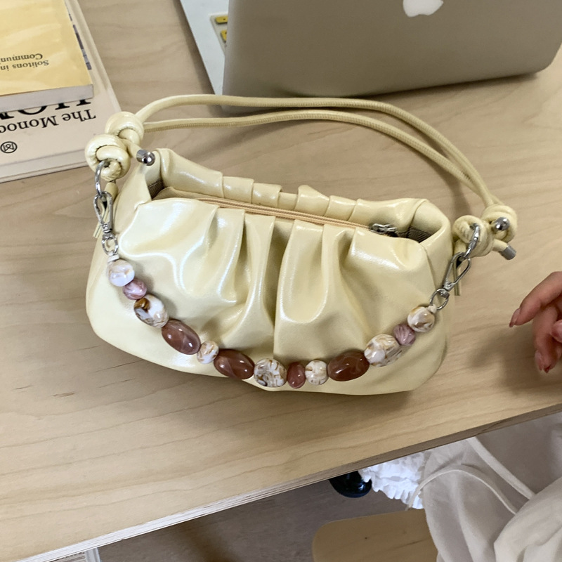 French pleated cloud bag for women 2025 new style, exquisite beaded hand-held shoulder bag, high-end and stylish crossbody bag details Picture