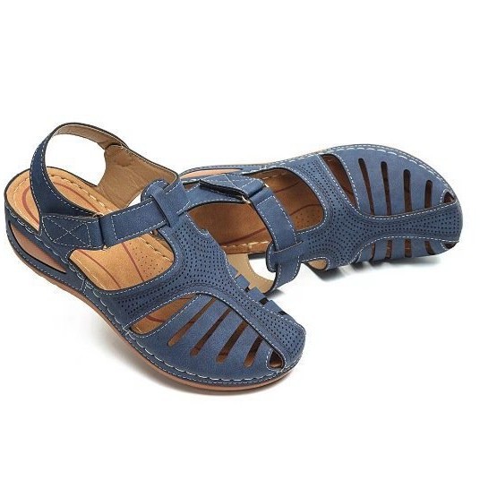 Baotou Roman Sandals Women's 2021 new export large-sized retro thick-soled wedge heel comfortable hollowed-out vacation beach shoes details Picture