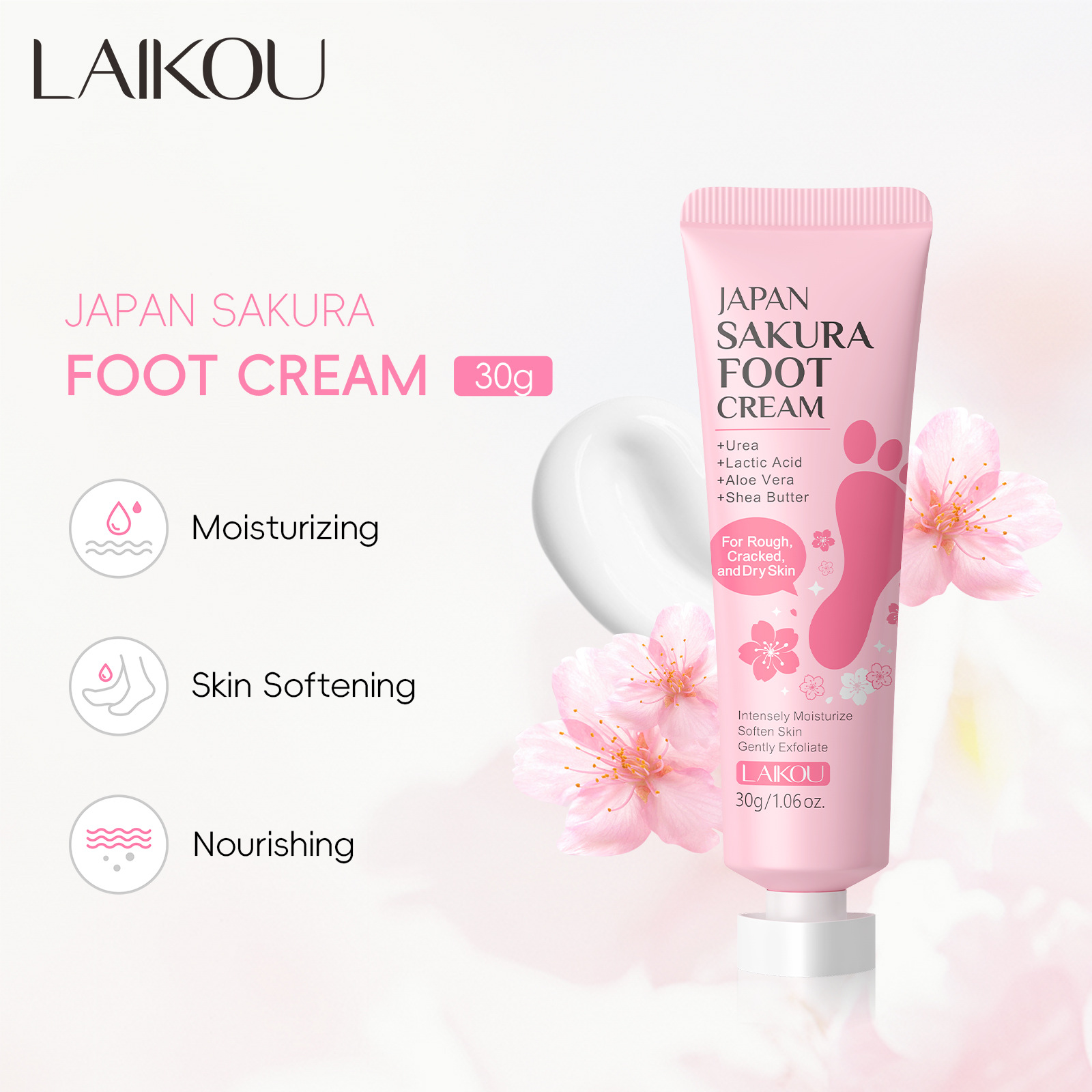 Laikou Cherry Blossom Foot Cream 30g, foot care, hydrating, Moisturizing and nourishing, factory in stock, one-piece consignment, in stock full figure