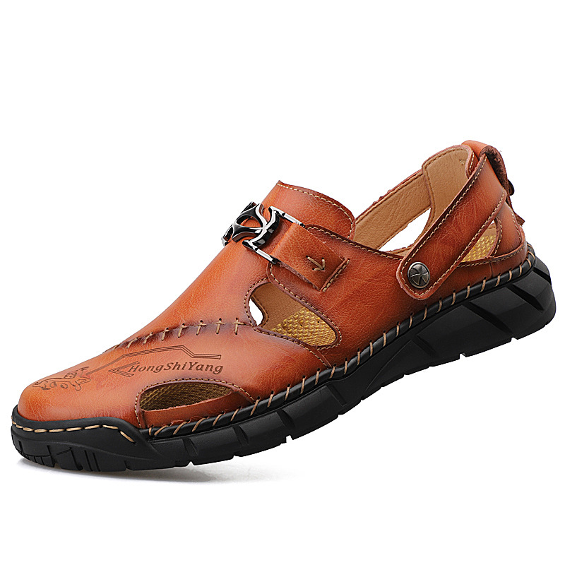 Amazon 4950 men's plus-size sandals, men's trendy leather beach shoes, flip-flops, plus-size men's shoes, sewn shoes, cross-border full figure