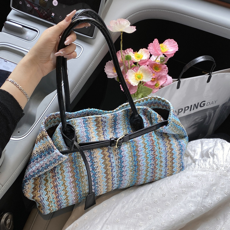 Beach vacation bag 2025 New style trendy and fashionable single-shoulder bag, large-capacity tote bag, hand-woven straw bag full figure