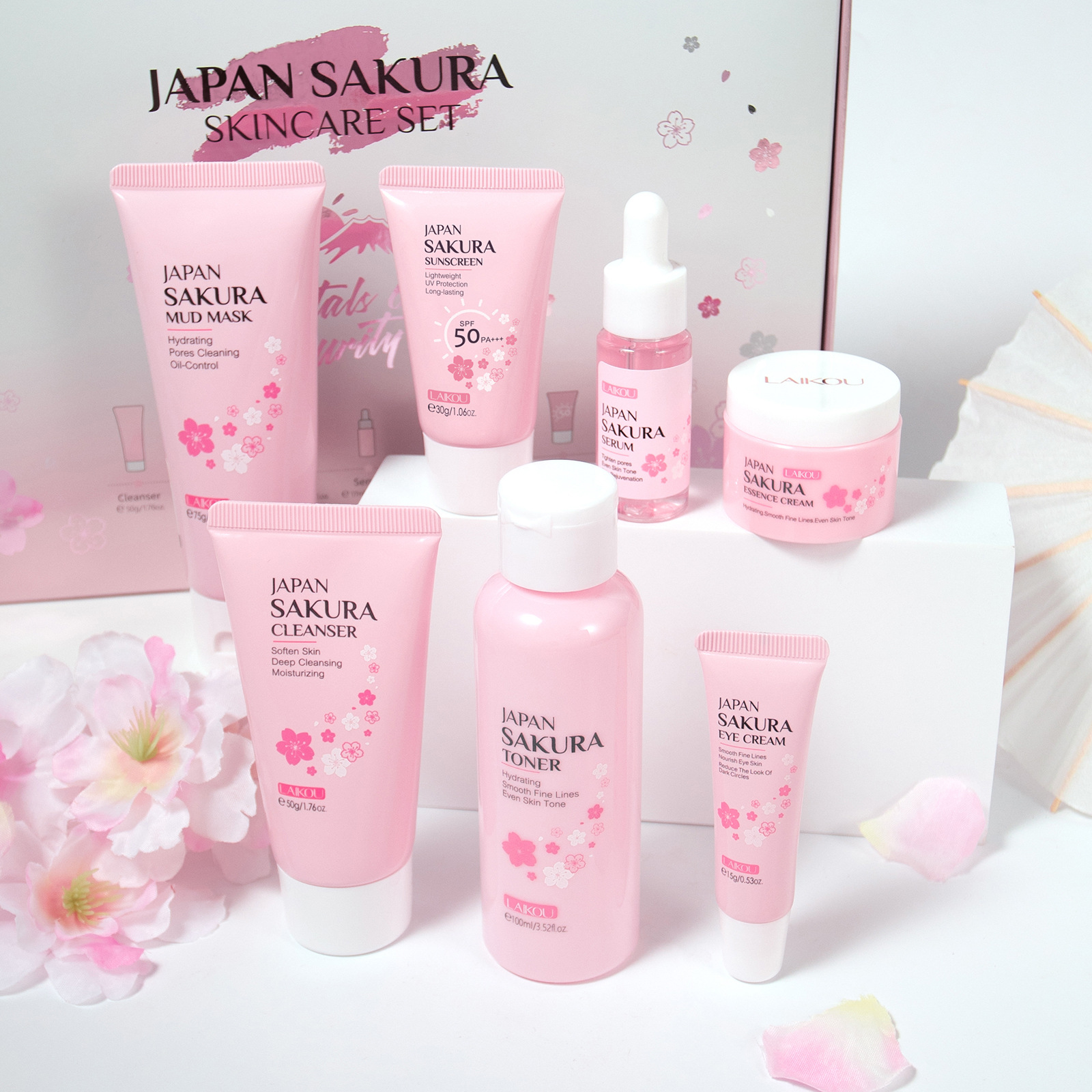 Cross-border Laicome Japanese Sakura Skincare 7-piece Set (Mud Mask Version) Facial Care and skincare set one-piece consignment full figure