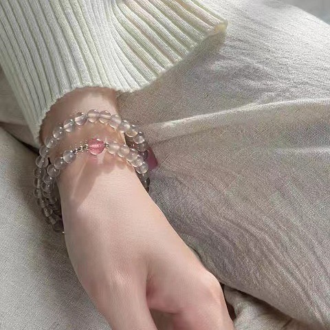 Grey agate crystal bracelet, a niche design for women, white butterfly shell bracelet, a high-end natural strawberry crystal double-ring bracelet for best friends, 281 details Picture