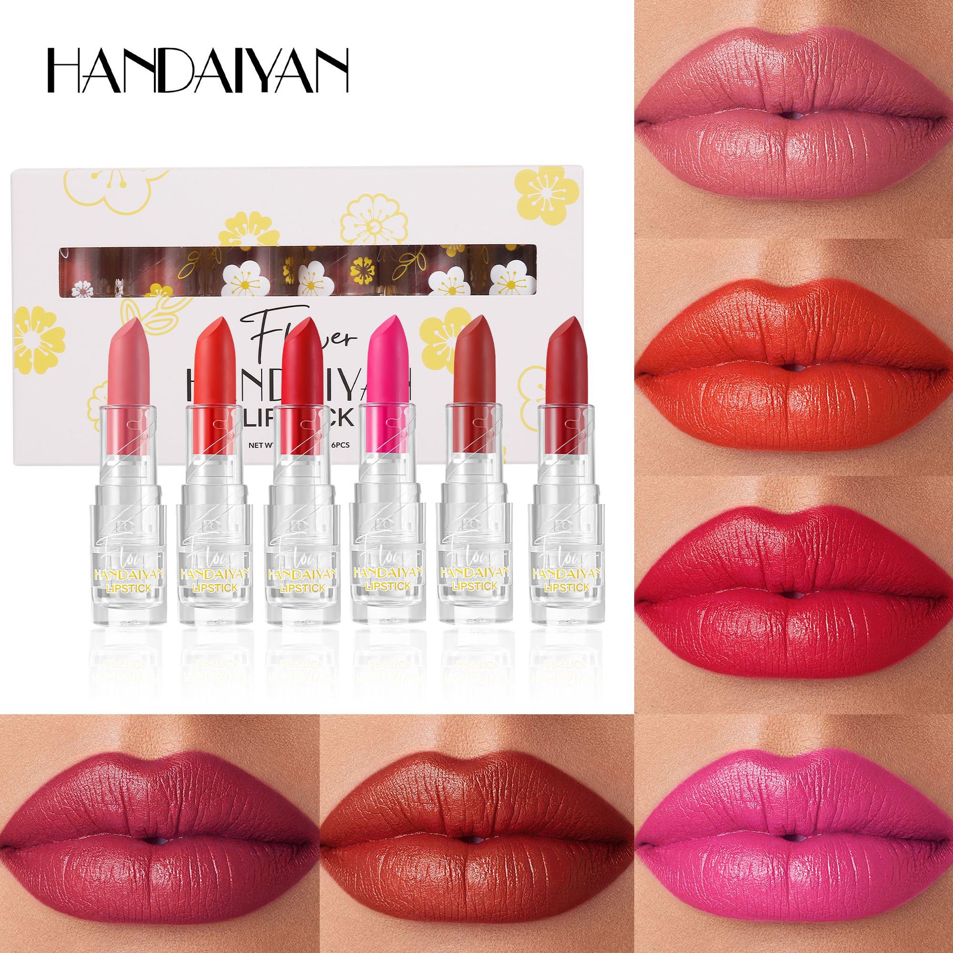 Matte Lipstick Set 6-color Long-lasting Moisturizing and non-fading handaiyan Moisturizing Matte Cross-border Lipstick Set full figure