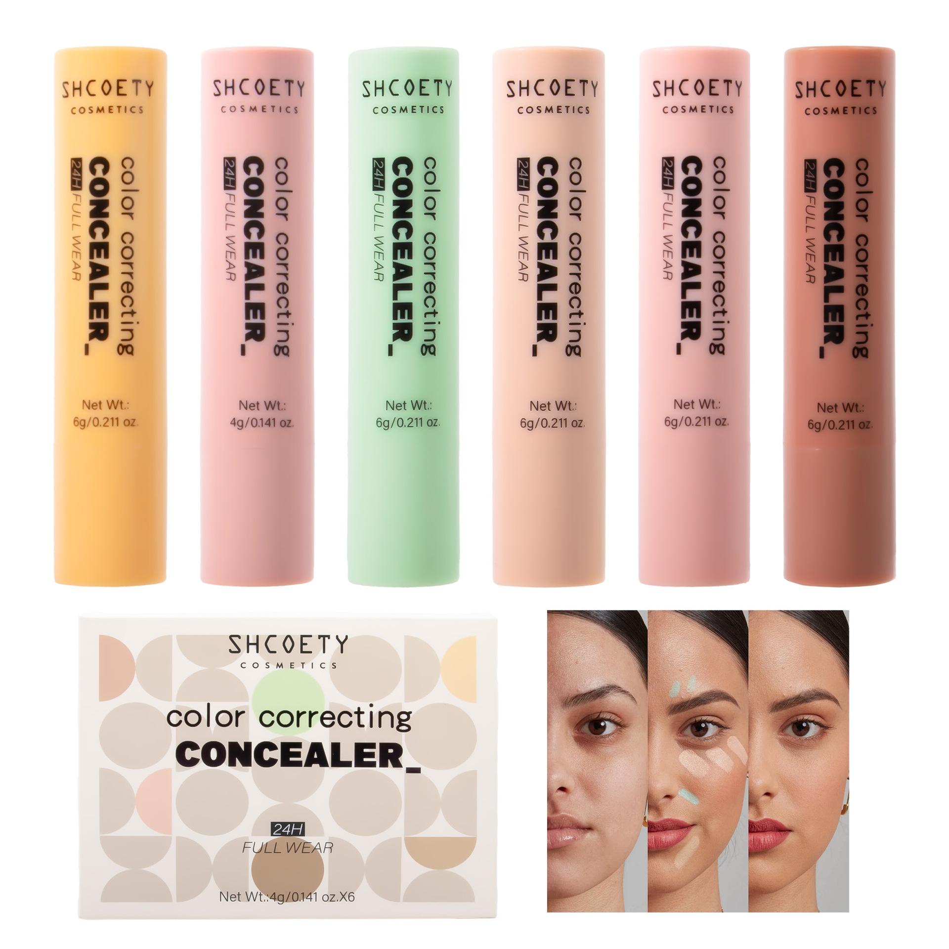 SHCOETY Cross-border Exclusive Rotating Concealer Set 6-color Natural Three-dimensional matte Concealer Stick Facial Contouring pen full figure