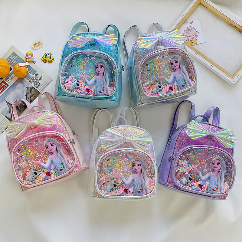 Children's Bag 2021 New Style Sequined bow Backpack, Aisha Princess Transparent Jelly Backpack, Kindergarten Schoolbag full figure