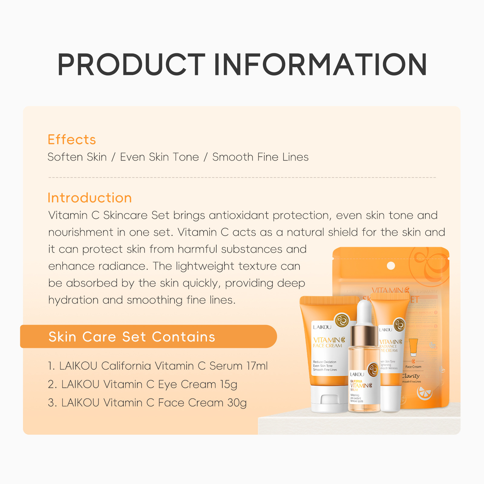 Factory wholesale cross-border Laicome Vitamin C skin care Set 3-piece facial care hydrating and moisturizing skin care set in stock details Picture