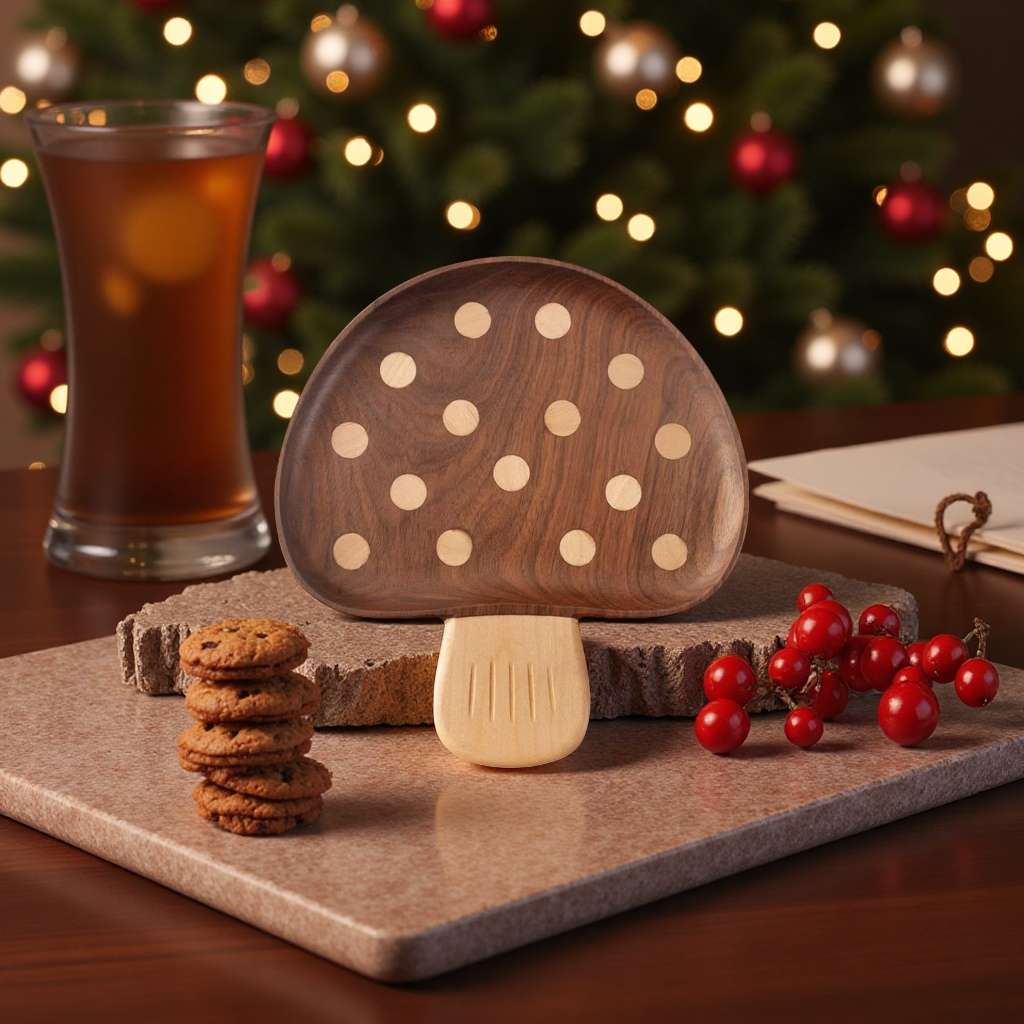 Nordic-style creative black walnut mushroom tray, solid wood washable children's cute dinner plate, wooden cartoon fruit and snack plate